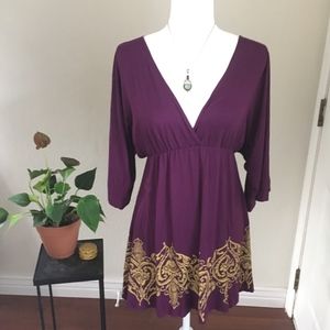 Super Soft Purple and Green Dress  Rayon Deep V